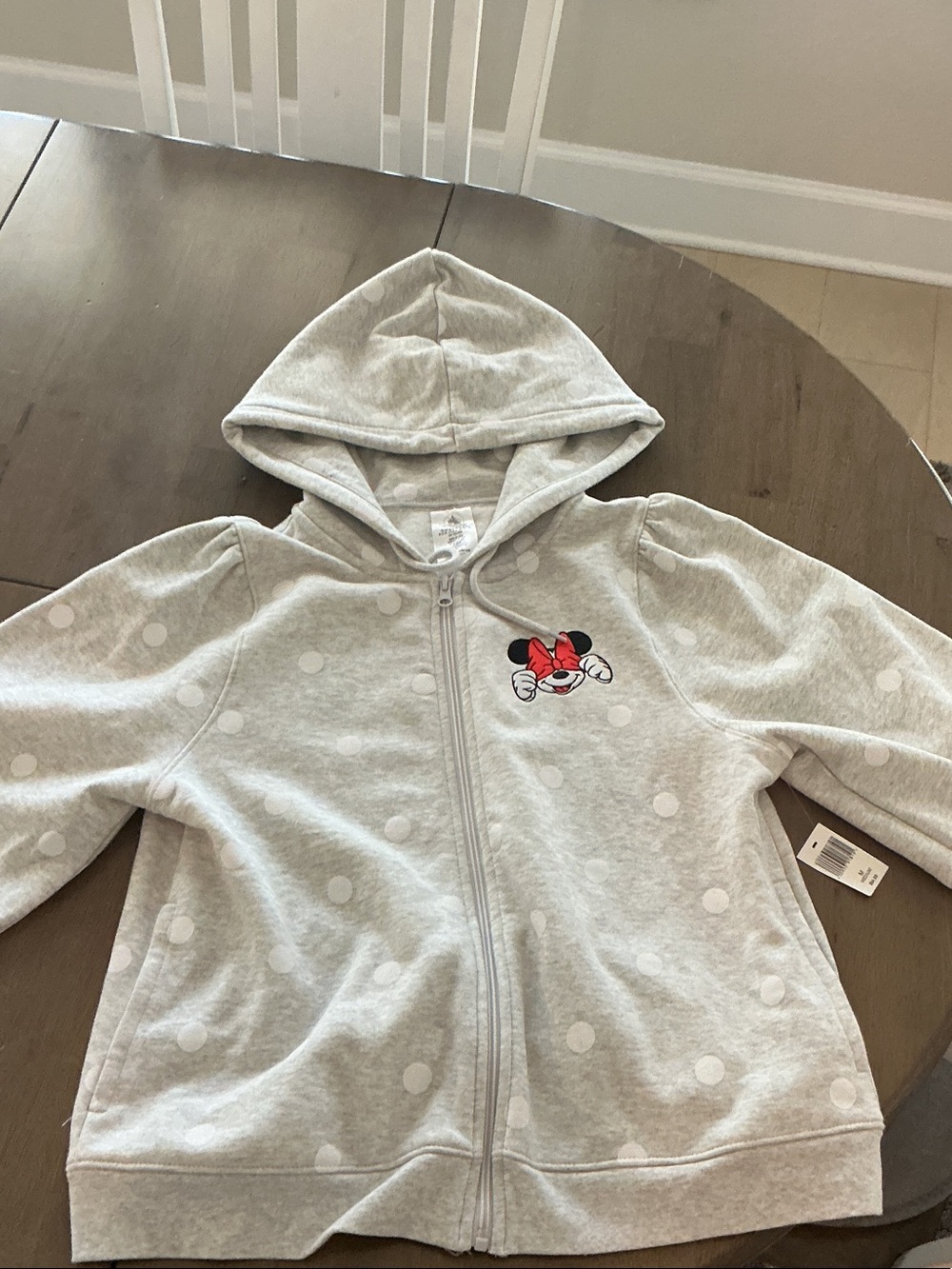 Disney Girls' Minnie Mouse Gray Polka Dot Zip Hoodie